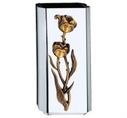 STAINLESS STEEL VASE WITH FLOWERS IN BRONZE AND BASE